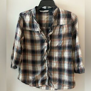 Zara Multicolor Plaid Long Sleeve Top